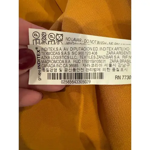 ZARA  Dress Women Small Mustard‎ Yellow V Neckline Strappy Shoulders Pleated Maxi