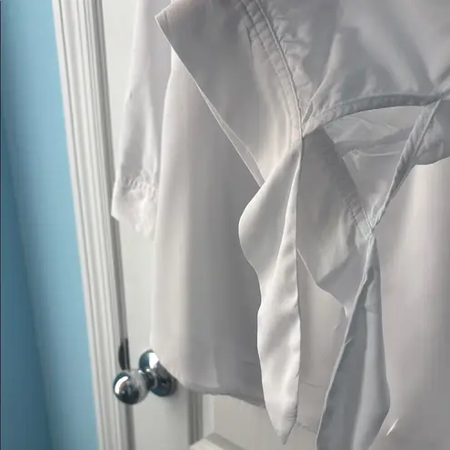 Investments White and Pink 3/4 Sleeve Notched Collar Shirt