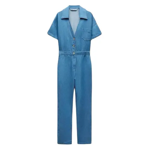 ZARA  Women’s Blue Denim Cotton Linen Blend Jumpsuit Size Medium‎