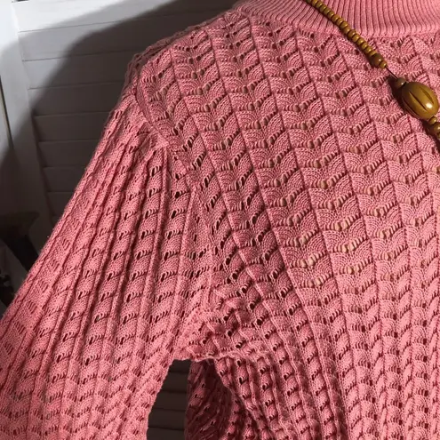 NWT Ryegrass Crocheted Knit Sweater Turtle Neck Long Sleeve Coquette Pink XXL