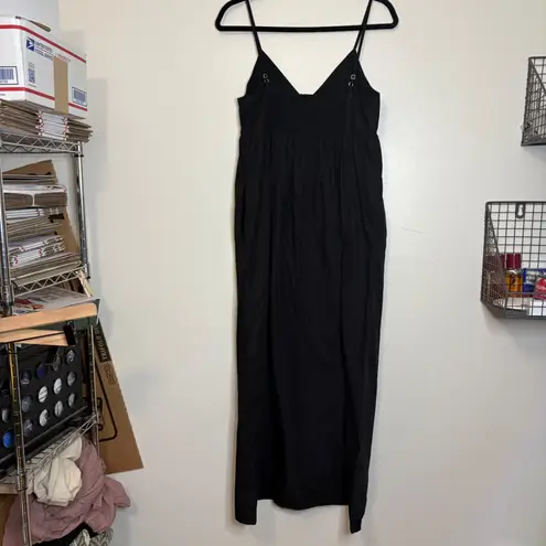 Quince Black Smocked Bodice Spaghetti Strap Maxi Dress Size S Pockets