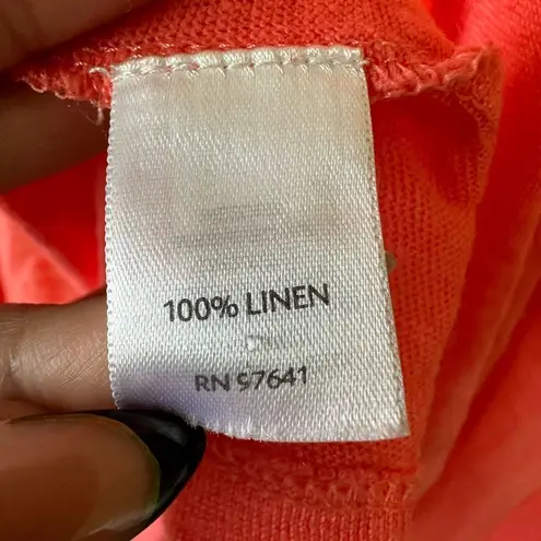 J. Jill Love 100% Linen Tangerine Sheer Lightweight Lagenlook Open Cardigan M Orange Size M