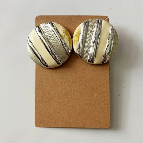 None Silver and Cream Round Earrings