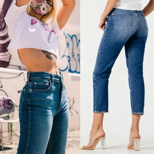 Modern American Lafayette Narrow Mid Rise Slim Crop Jean Santa Fe Size 25 Blue