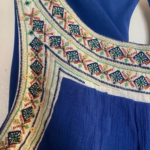 Luxology Women’s Blue Tank Midi Dress L Large Boho Embroidered Neck Bust 40”
