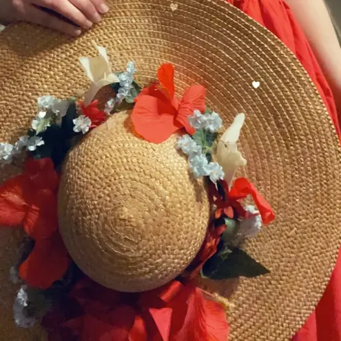 Floral Cottagecore straw hat wide brim Gold