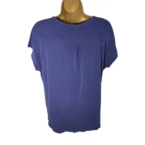Leo & Nicole Modal Blend Cap Sleeve V-Neck Tee Navy Blue Boxy Fit M