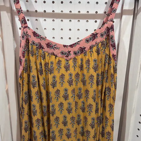 Nox Ros Maxi Dress Bohemian Floral Print Yellow Pink Tiered Spaghetti Strap M Size M