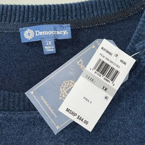 Democracy NWT Size 1X Blue - Rhinestone Fringe Trim Long Sleeve Sweater Top