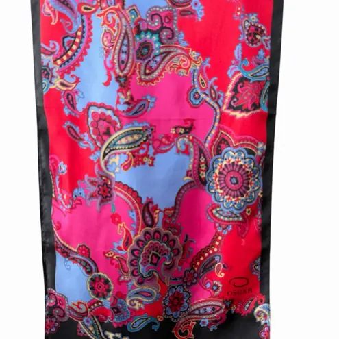Oscar de la Renta VTG Silk Scarf Paisley Red Pink Blue Print 10x53 Oblong Wrap