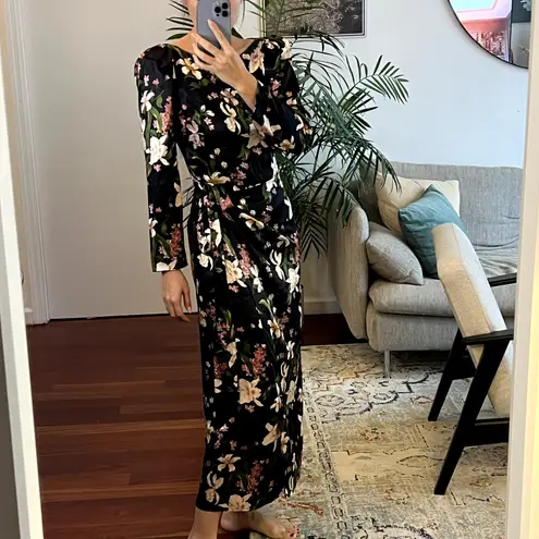 Reformation  Cassic Floral Silk Midi Dress Black Green Size 6 NWT