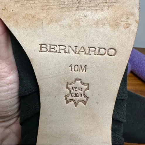 Bernardo Felix Black Suede Fringe Mid Calf Ankle Boots, 10