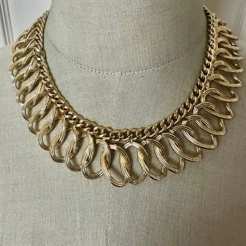 Gold Tone Statement Collar Necklace Textured Loop Design