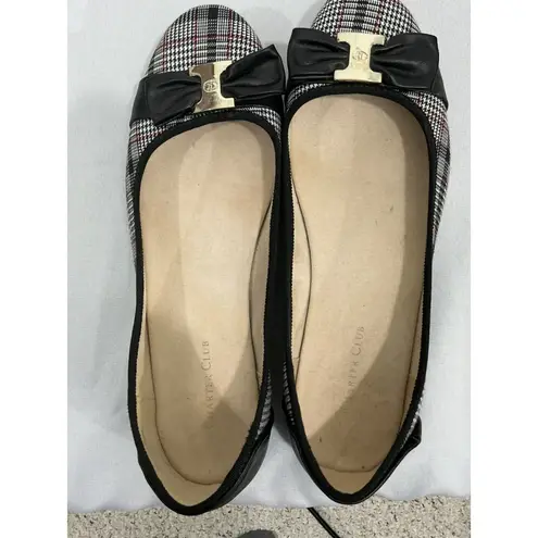 Charter Club Womans Pimmas 10 M Black Plaid Slip On Flat Shoes
