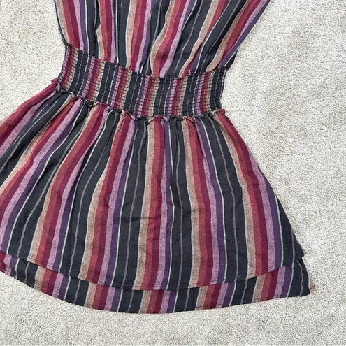 Rails  Lucca Brava Stripe Mini Dress Smocked V-Neck Linen Blend Size M