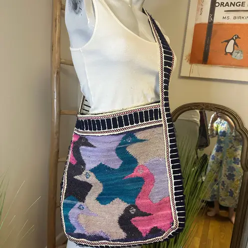 Folk Art Handmade Knit Satchel Made In Ecuador Souvenir Wool And Cotton Pink