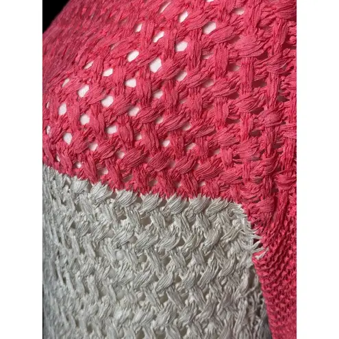 NEW Fever Crochet Knit Pull Over Longline Tunic Top Sweater Womens L Pink Beige Size L
