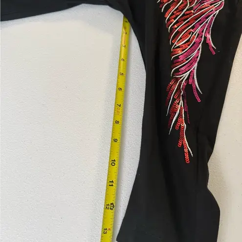 Bob Mackie Sequin Peacock Vintage 90s Rhinestone Eye Dolman Sleeve Top Black M