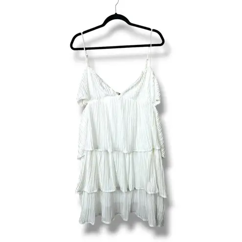Lulus NWOT Sleek Dedication White Satin Plisse Cutout Tiered Mini Dress XXL