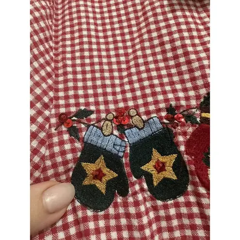 Bobbie & Brooks Vtg Bobbie Brooks Flannel Shirt Velvet Collar Sz 18W 20W Gingham Sparkle Mittens