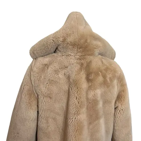 Apparis Maria Hooded Faux Fur Coat Open Front Plush Brown Pockets Women’s Size S