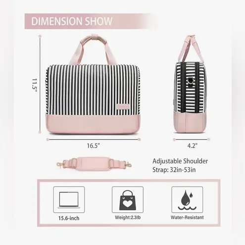 NWT Bosidu Water Resistant Canvas Women Briefcase for Work, Business, etc. Pink