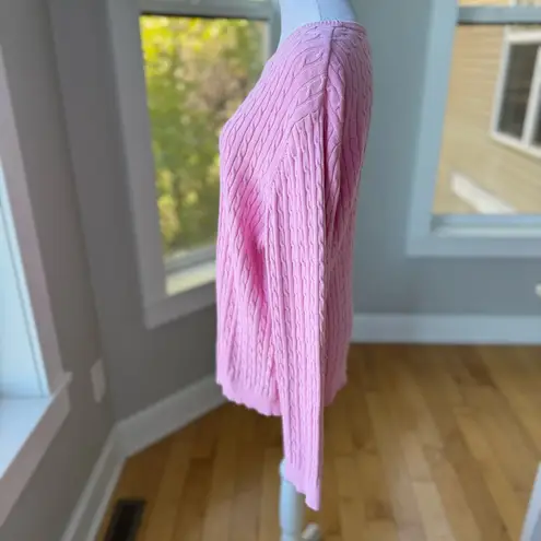 Vintage Basic Editions Pink Cable Knit Cotton Crewneck Sweater Size XL