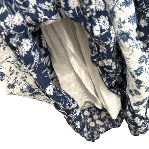 Mlle Gabrielle Mixed floral print boho smocked shirred midi maxi patchwork navy white dress