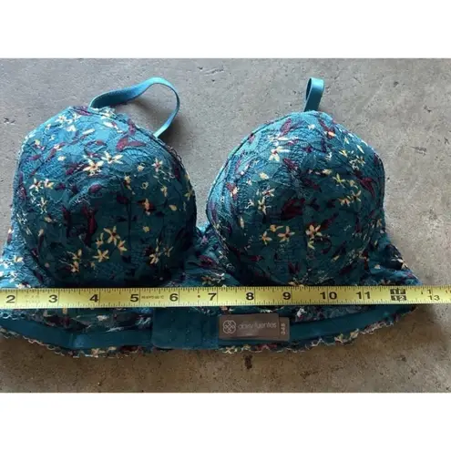 Daisy Fuentes Date Push-Up Padded Front Close Bra Teal Floral Women’s Sz 34B