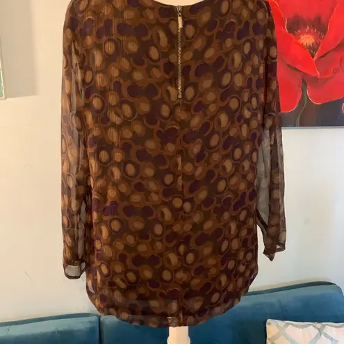 W By Worth  100% Silk Brown Print Blouse Top Shirt Size 4 S Small