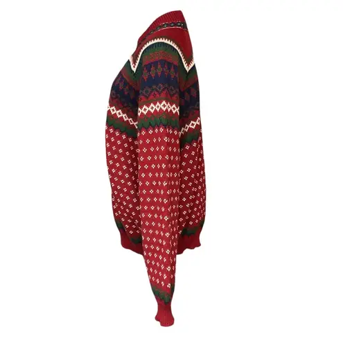 Nordstrikk Fair Isle Knit 100% Wool Norway Icelandic Cardigan Sweater Size Large Red