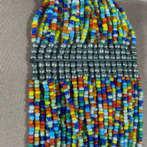 Statement Rainbow Beaded Necklace Multi