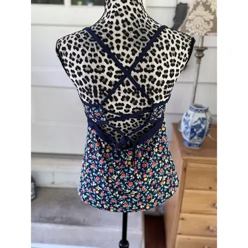 Lands End floral ditsy blue laced back tankini top UPF 50 size 12D No Pads