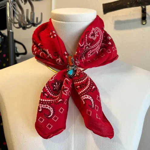 Vintage 90s Red Cotton USA Made Square Bandana Neck Tie