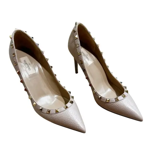 Valentino Garavani Rockstud Pumps Blush Pink Gold Studded Leather Heels 39.5