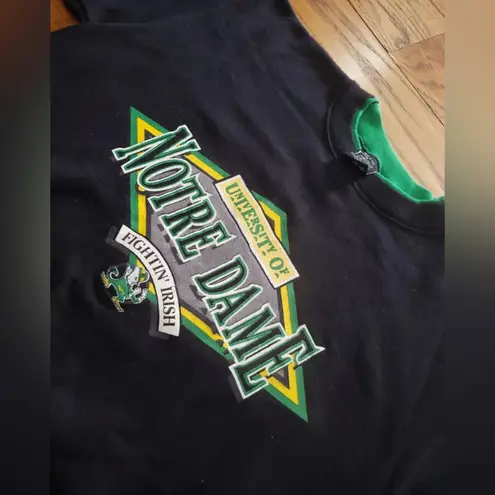 Vtg Notre Dame Irish Women Short Sleeve Crewneck Sweatshirt USA 90s Sz Lg READ Blue