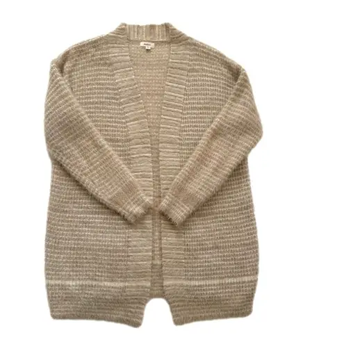 Debut Cardigan Sweater Taupe Cream Stripe Open Front Eyelash Soft Sweater Small