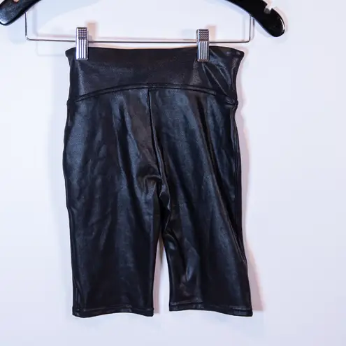 Spanx Faux Vegan Leather Shine High Rise Pull On Bike Shorts Black XS