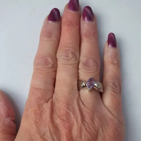 Sterling Silver Amethyst Purple Birthstone Ring, Marquise Cut Gemstone, Size 7