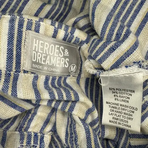Dreamers Heroes & Blue/White/Taupe Stripe Linen Blend Shirt Dress Sz M. #239