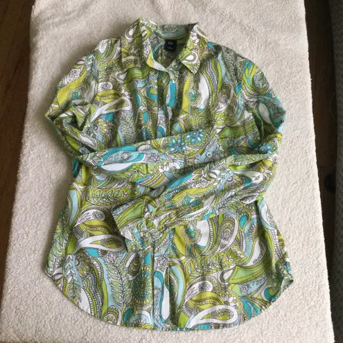 Gap Y2K Bright Paisley Floral Pattern Button Up Blouse Top Shirt - Size Medium - Image 4