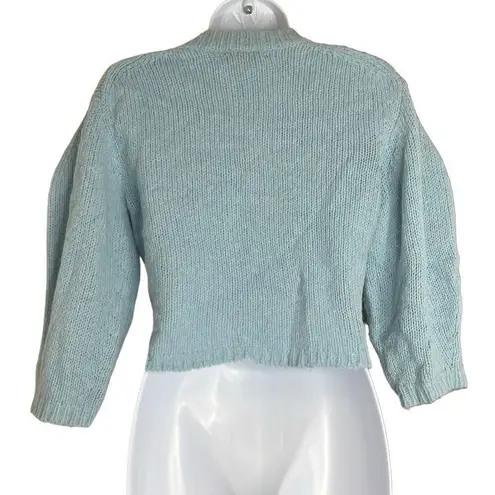 Tibi Blue Cropped Crewneck Sweater Alpaca Wool Blend Long Sleeve Soft XS Preppy