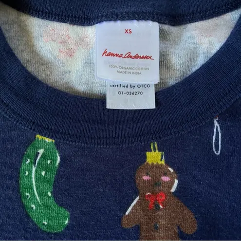 Hanna Andersson holiday long john Christmas pajamas in Heirloom Ornaments print Blue Size XS