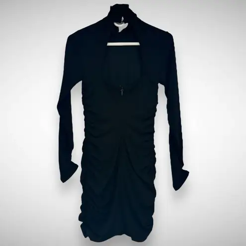 Cinq à Sept Cinq a Sept Amar Black Open Back Ruched Cross Over Stretch Mini Dress Size 2