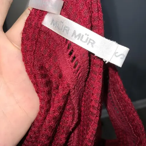 MurMur Burgundy Wine Waffle Knit Short Cold Shoulder Round Neck Cutouts Top Sm