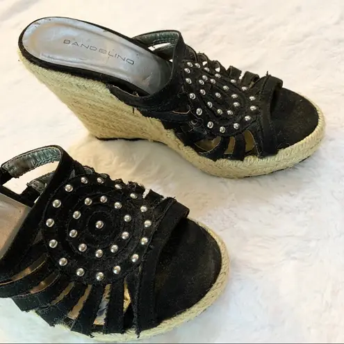 Bandolino Studded Black Natural Jute Wedge Sandals Size 6