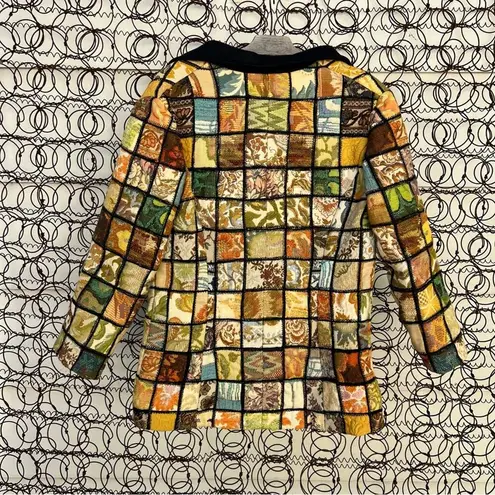 Vintage Tapestry Upholstery Patchwork Stained Glass Mosaic Floral Quilt Blazer Yellow Size M