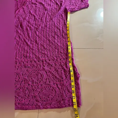 Catherines  womens  crochet open cardigan sweater orchid pink elbow sleeve 3X