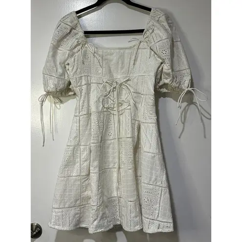 For Love & Lemons  Everette Mini Dress Ivory Size Small NWT Lace Up Detail Eyelet