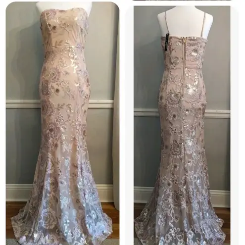 Speechless  Strapless Dress Size 3 Juniors Ivory Rosegold Sequin Gown